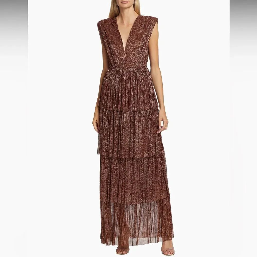 Sabina Musayev Skylar Metallic Tiered Maxi Dress Size XS
(Flaw)
